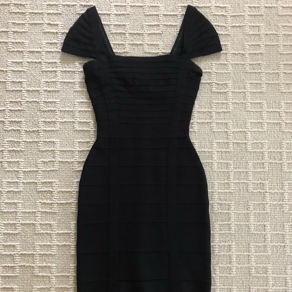Herve Leger Black Cap Sleeve Dress
